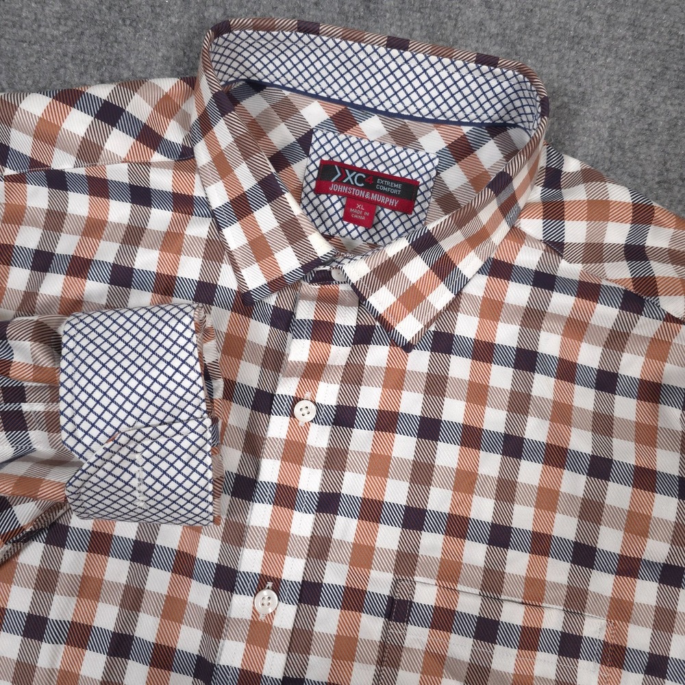 Johnston & Murphy Shirt Mens XL Plaid XC4 Extreme Comfort Flip Cuff Button Up
